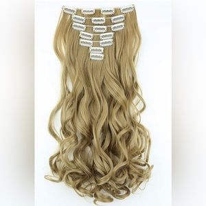 New 18” 8-Piece Set Clip In Hair Extensions Wavy Blonde